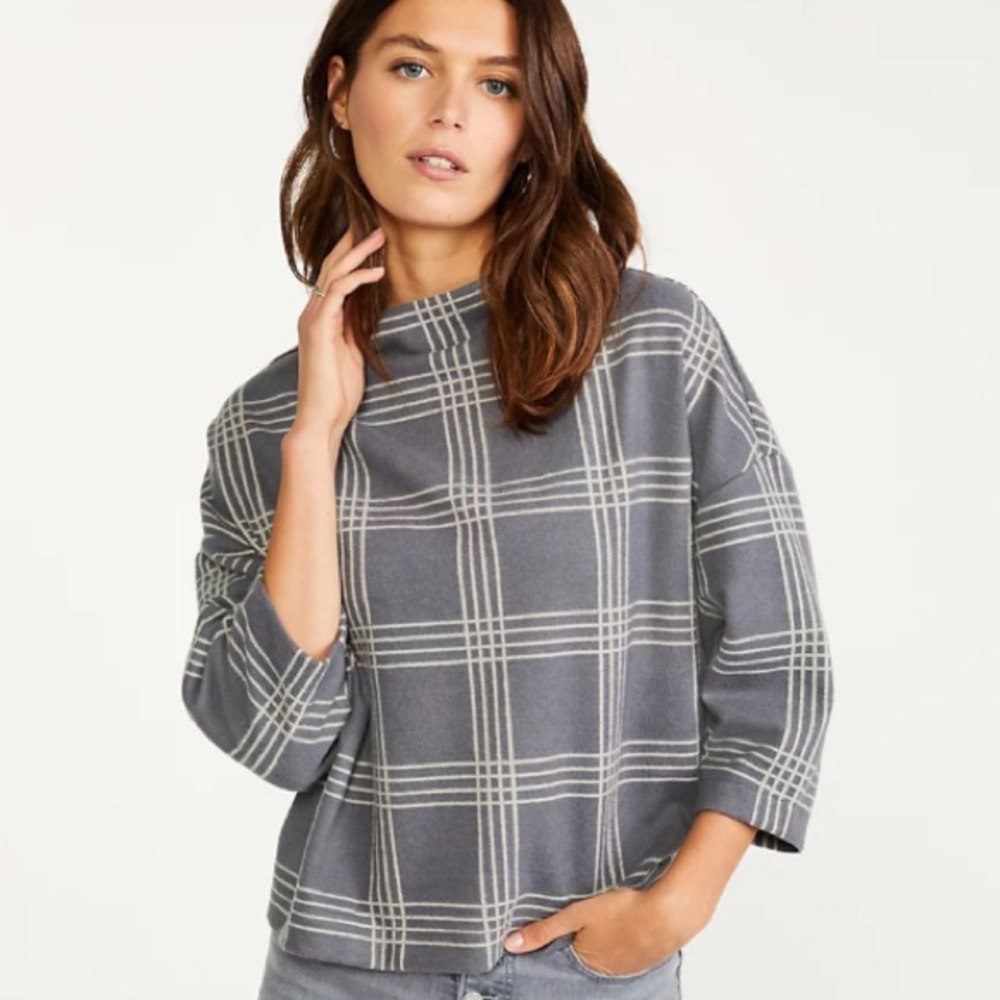 NWT ANN TAYLOR Plaid Mock Neck Dolman Top